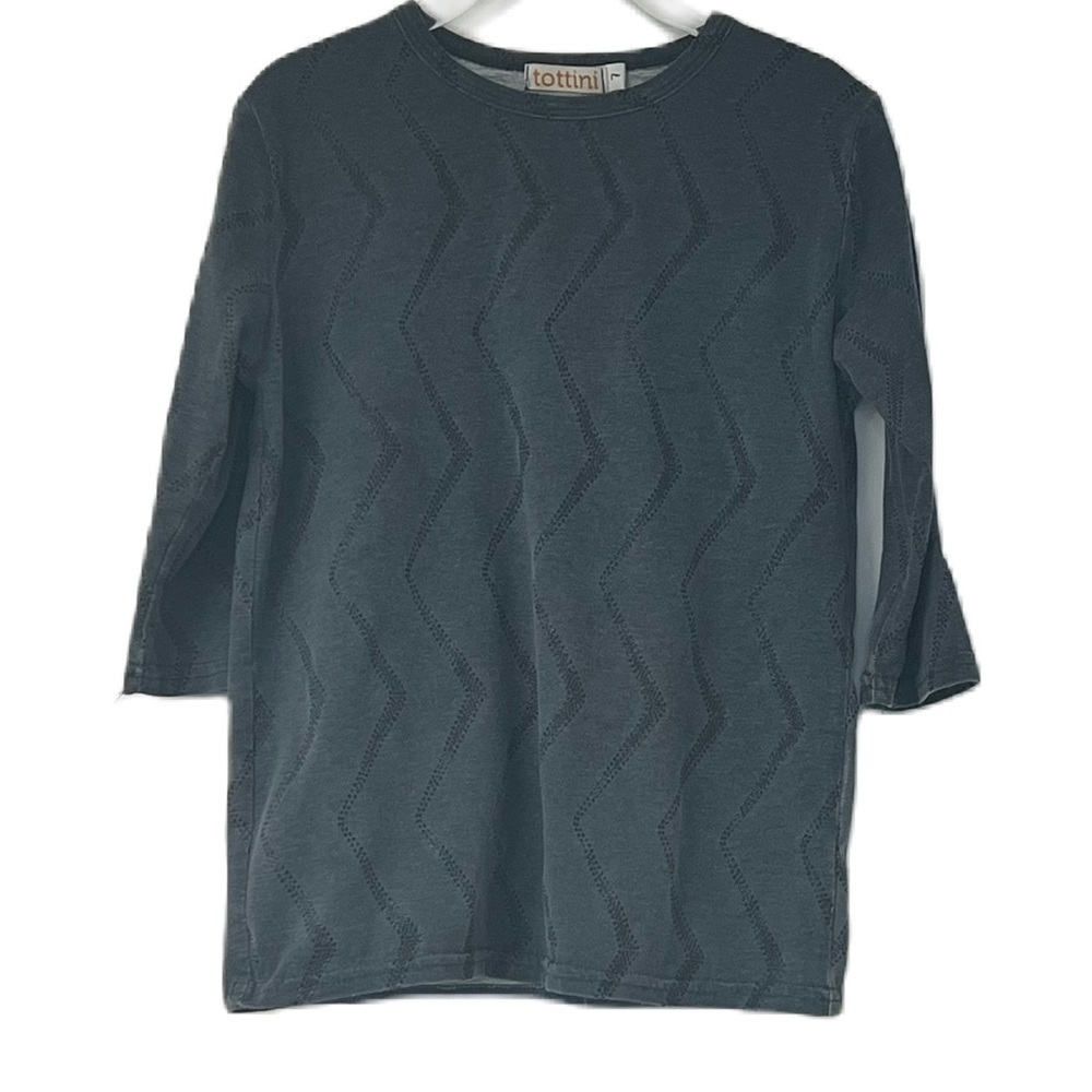 Tottini girls herringbone sequin size 7 teal blue 3/4 sleeve lightweight top